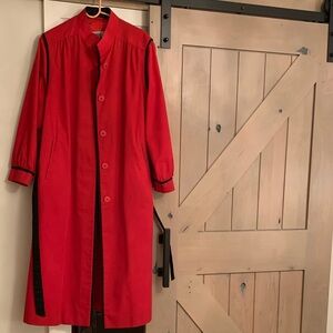 Aquascutum London Vibrant Red Trench Coat with Black Details